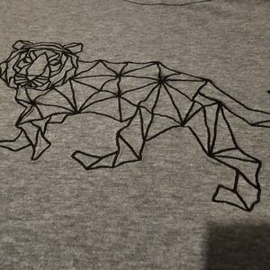French Connection Gray Tee with Black Geometric Tiger